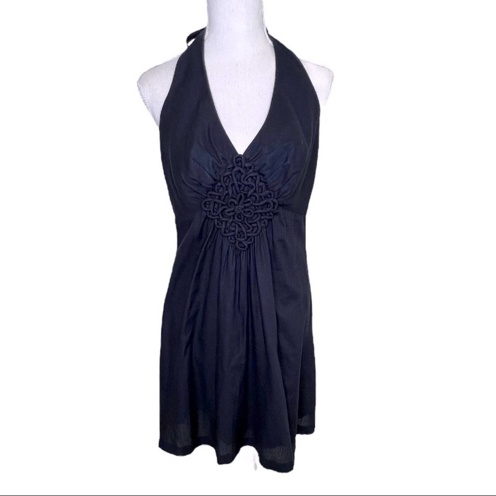 Trina Turk Black Halter Cotton Dress Appliqué Size Medium